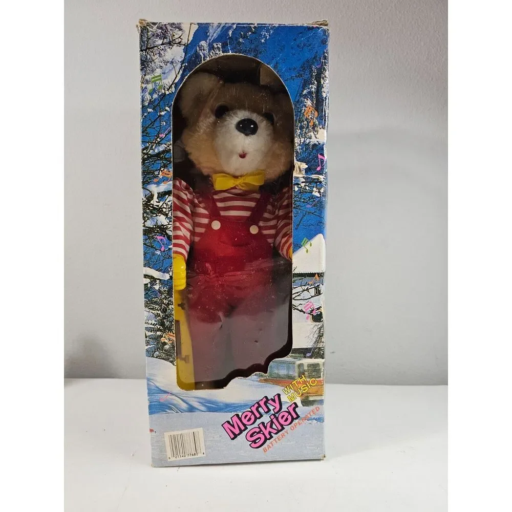 Vintage Merry Skier Animated Skiing Bear Plays‎ Music With Box - As Is  - Read